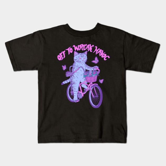 Cat - Off To Wreak Havoc Kids T-Shirt by Hillary White Rabbit